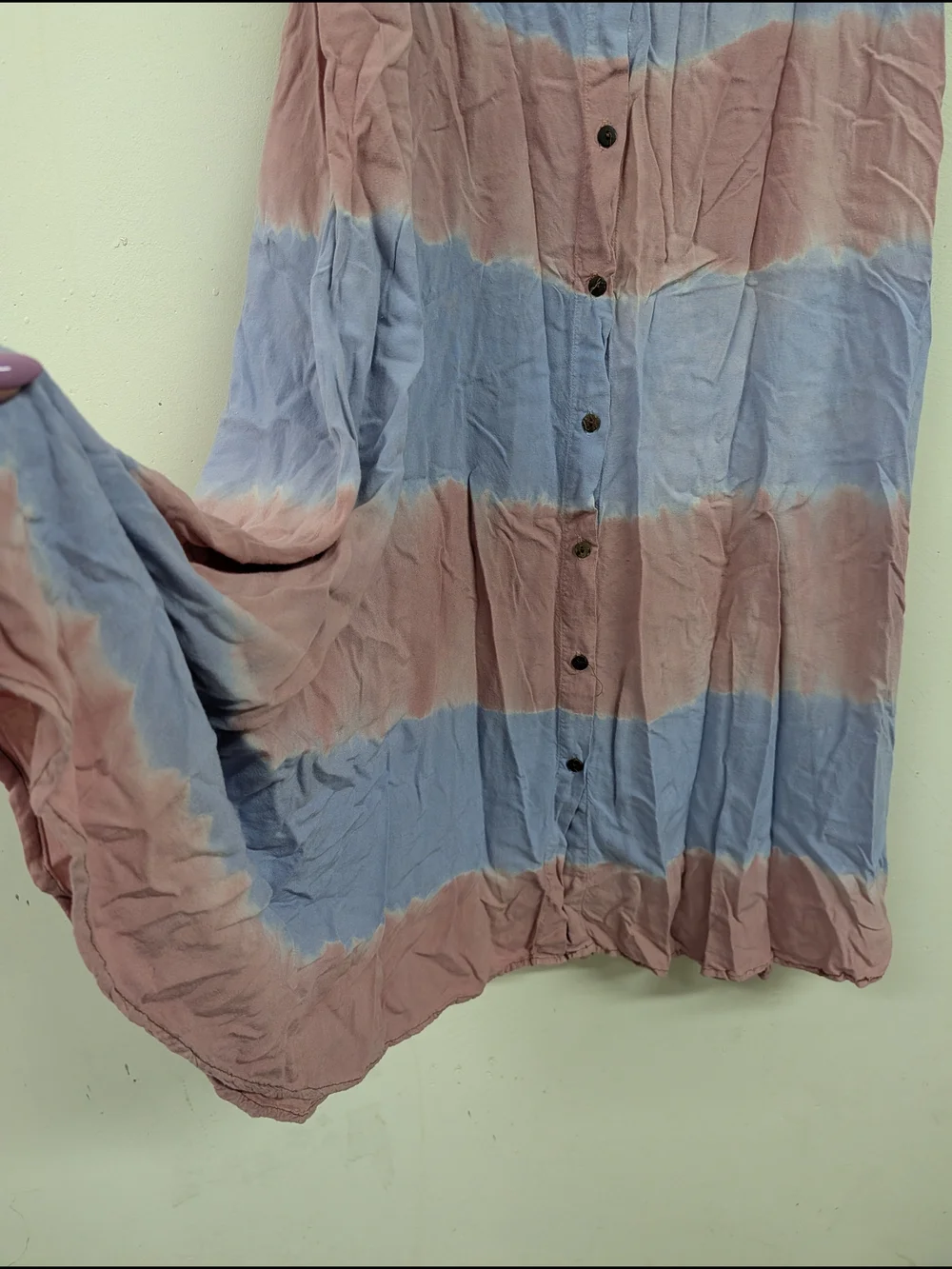 RAGA Striped Button-Front Rayon Maxi Skirt in Pink and Light Blue Tie Dye Small